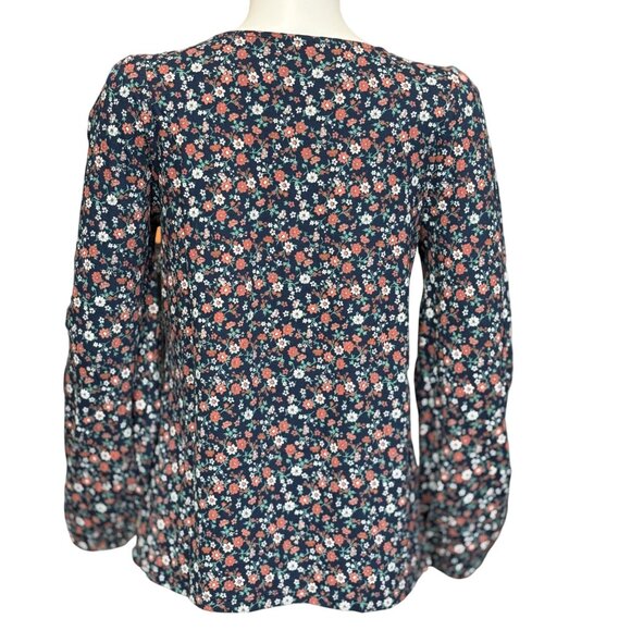 Lucky Brand Navy Floral Long Sleeve Blouse Square Neck Cotton/Modal Womens S/P - Picture 2 of 5